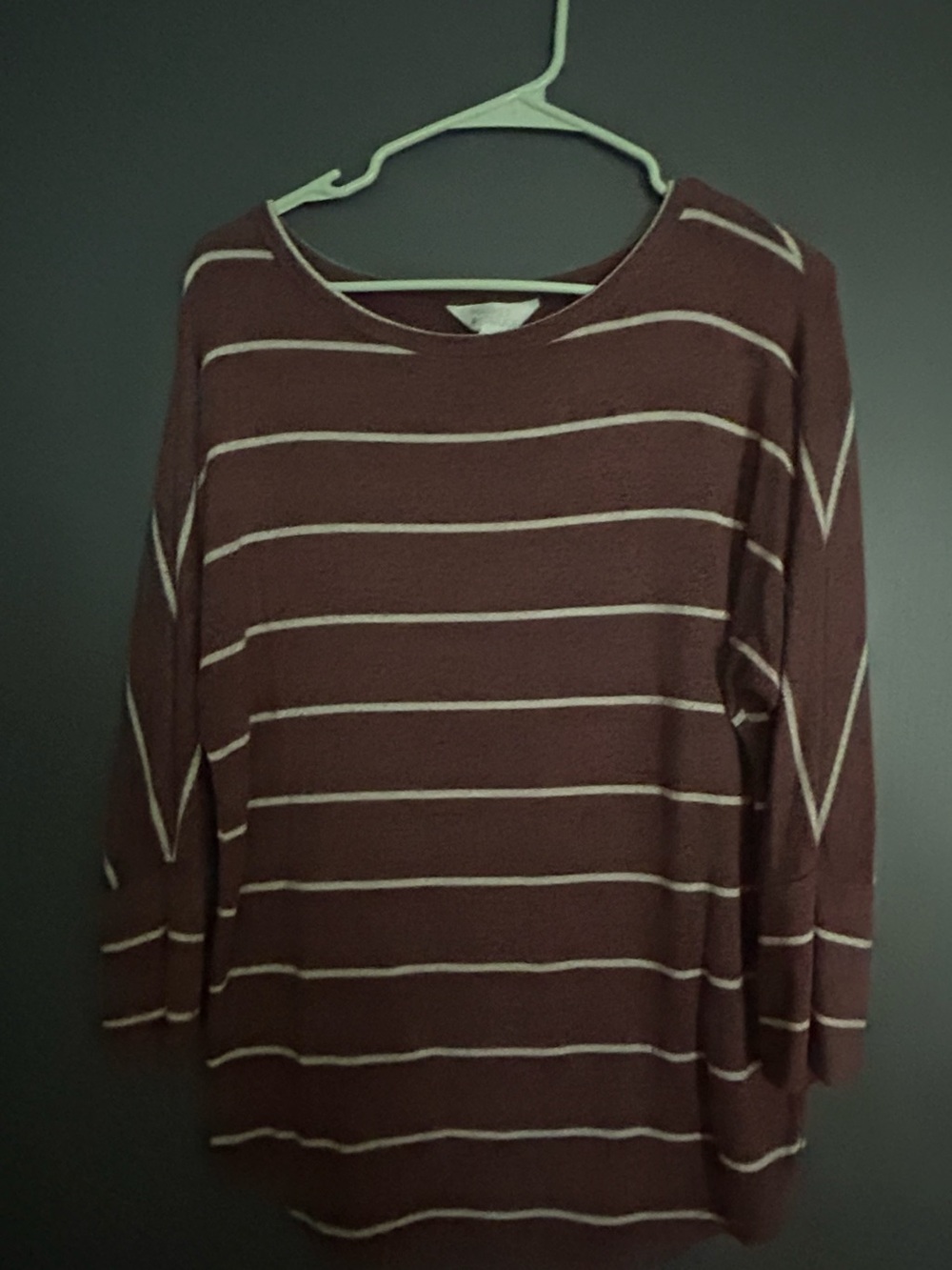 Market & Spruce Maroon and Cream Striped Off-the-Shoulder Sweater
